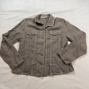 Cassis 100% Linen Button Front Utility Top Taupe Size 38 Lagenlook Lightweight